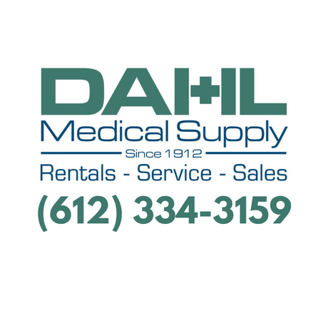 Dahl Medical Supply logo featuring the text “Rentals – Service – Sales” and phone number (612) 334-3159. Family-owned Minnesota medical equipment provider located in Burnsville, offering lift chairs, scooters, hospital beds, and mobility rentals since 1912.