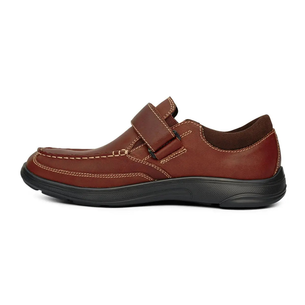 Anodyne No. 52 Whiskey Brown Casual Shoe – Side View with Adjustable Strap, Diabetic-Friendly Comfort and Non-Slip Sole – Available at Dahl Medical Supply