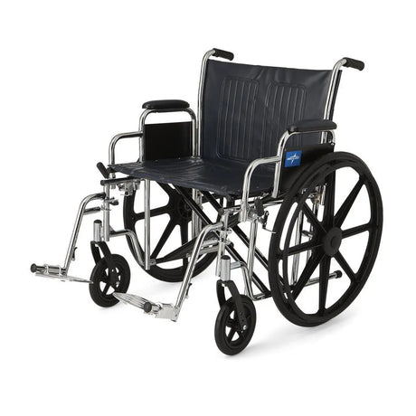 Medline extra-wide heavy-duty wheelchair with reinforced chrome frame, large rear wheels, and padded seat—available at Dahl Medical Supply in Burnsville, Minnesota, serving the Twin Cities area.