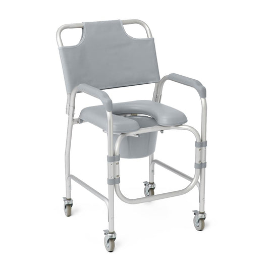 Aluminum Padded Shower Chair Commode with 4 Locking Casters