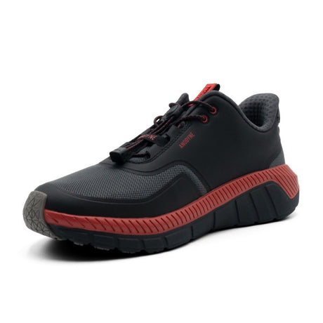 Bottom view of the Anodyne No. 22 Trail Walker in black and red, showing the textured, slip-resistant sole built for traction, balance, and orthopedic support.