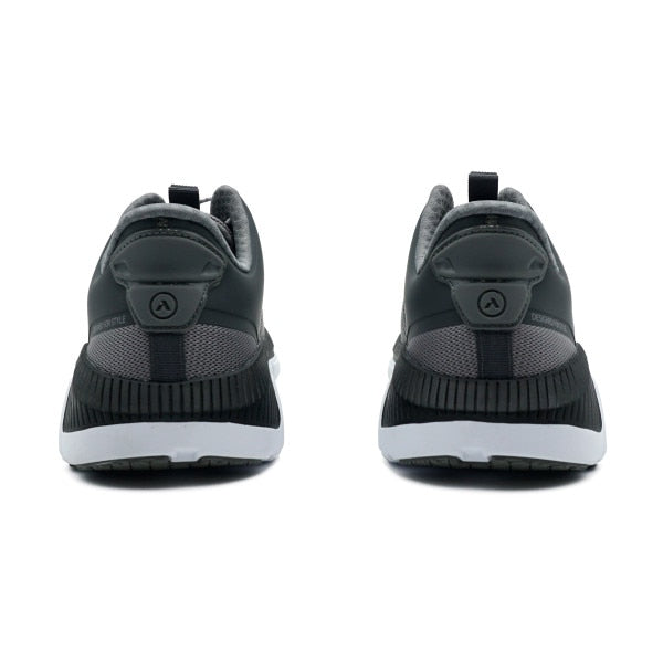 Top view of the Anodyne No. 22 Trail Walker in grey and black, highlighting the wide toe box, breathable mesh upper, and padded collar for all-day orthopedic comfort.