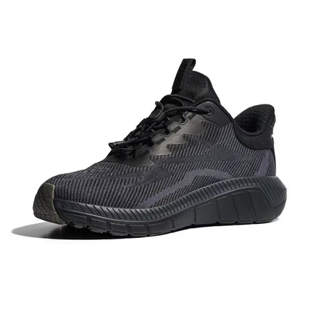 Angled front view of the black Anodyne No. 48 Sport Dash diabetic sneaker featuring a breathable mesh upper, supportive sole, and streamlined design for everyday comfort.