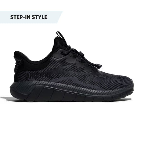 Black Anodyne No. 48 Sport Dash step-in style diabetic shoe with breathable mesh upper and wide toe box, designed for therapeutic support and comfort.