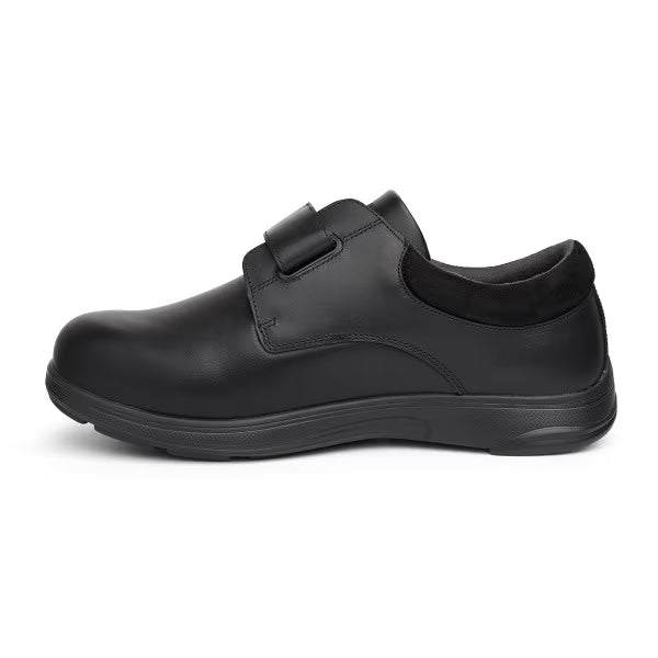 Front angle view of the Anodyne No. 88 black stretch casual shoe, designed for diabetic foot care and extra depth support, available at Dahl Medical Supply.