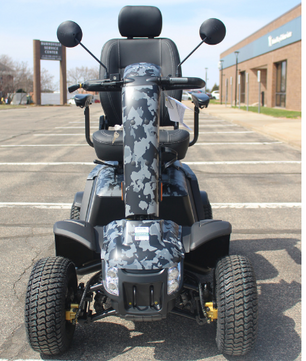 Front view of Baja Wrangler® 2 four-wheel mobility scooter with camouflage finish