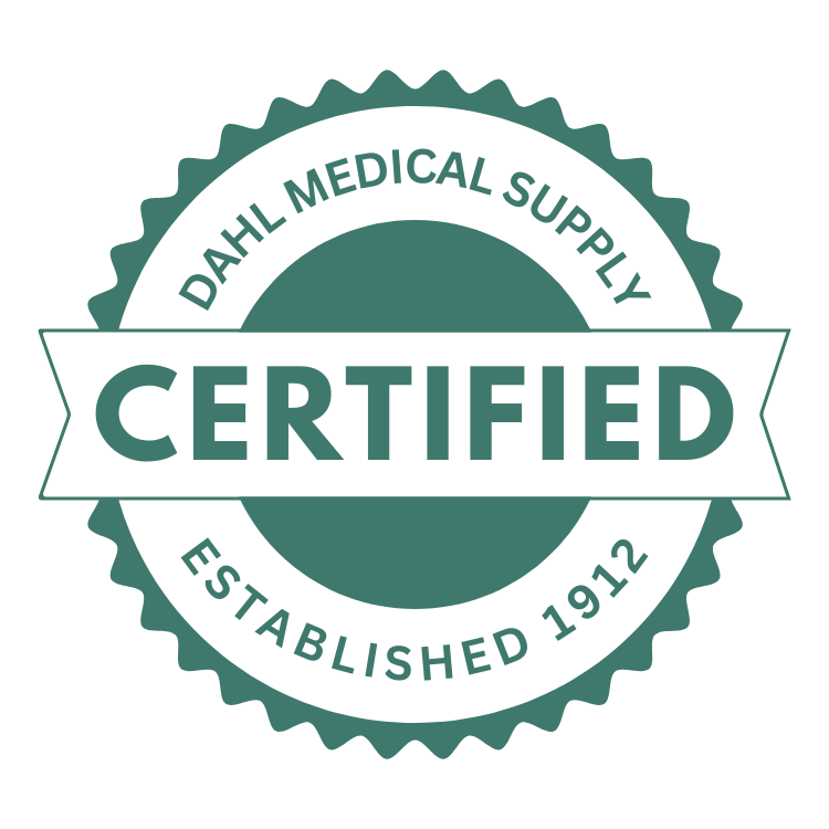Green circular “Certified” badge with text reading “Dahl Medical Supply – Established 1912.” This certification mark represents Dahl Medical Supply’s trusted, inspected, and approved used medical equipment program in Burnsville, Minnesota.