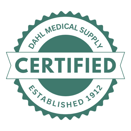 Green circular “Certified” badge with text reading “Dahl Medical Supply – Established 1912.”
