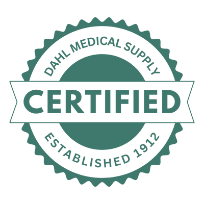 Green circular “Certified” badge with text reading “Dahl Medical Supply – Established 1912.” This certification mark represents Dahl Medical Supply’s trusted, inspected, and approved used medical equipment program in Burnsville, Minnesota.