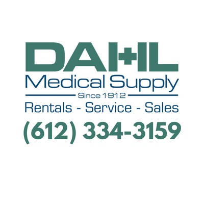 Dahl Medical Supply logo featuring the text “Rentals – Service – Sales” and phone number (612) 334-3159. Family-owned Minnesota medical equipment provider located in Burnsville, offering lift chairs, scooters, hospital beds, and mobility rentals since 1912.