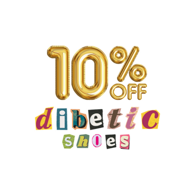 Gold balloon showing 10% off on a colored diabetic shoes