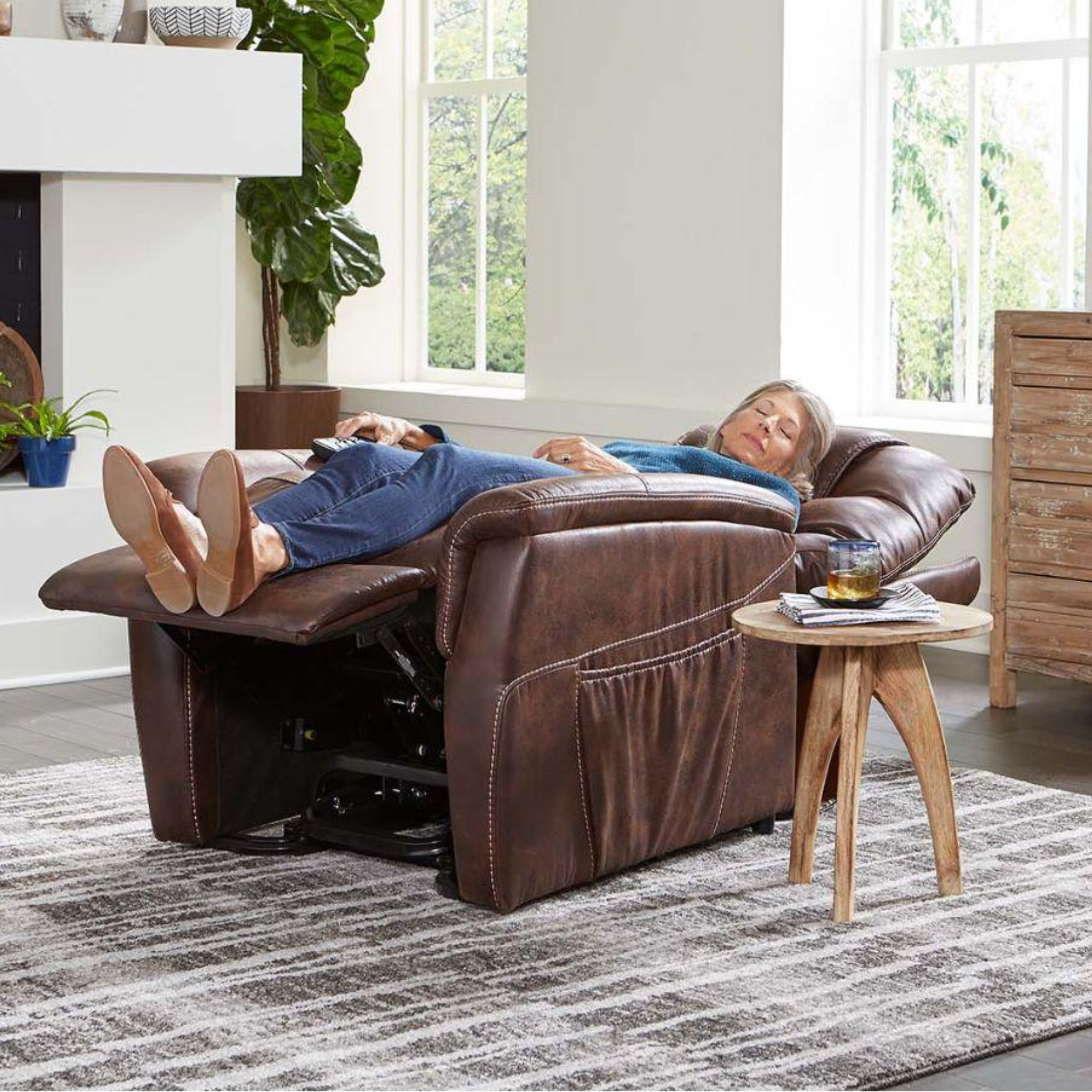 Golden Dione PR446 Lift Chair in maple faux leather shown fully reclined for comfort at Dahl Medical Supply Burnsville MN