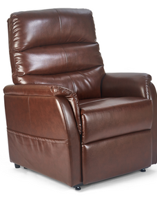 Golden Technologies PR118 lift chair shown in Chestnut upholstery, featuring a plush three-section backrest, full-chaise footrest, and supportive armrests for comfortable everyday use.