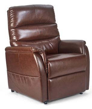 Golden Technologies PR118 lift chair shown in Chestnut upholstery, featuring a plush three-section backrest, full-chaise footrest, and supportive armrests for comfortable everyday use.
