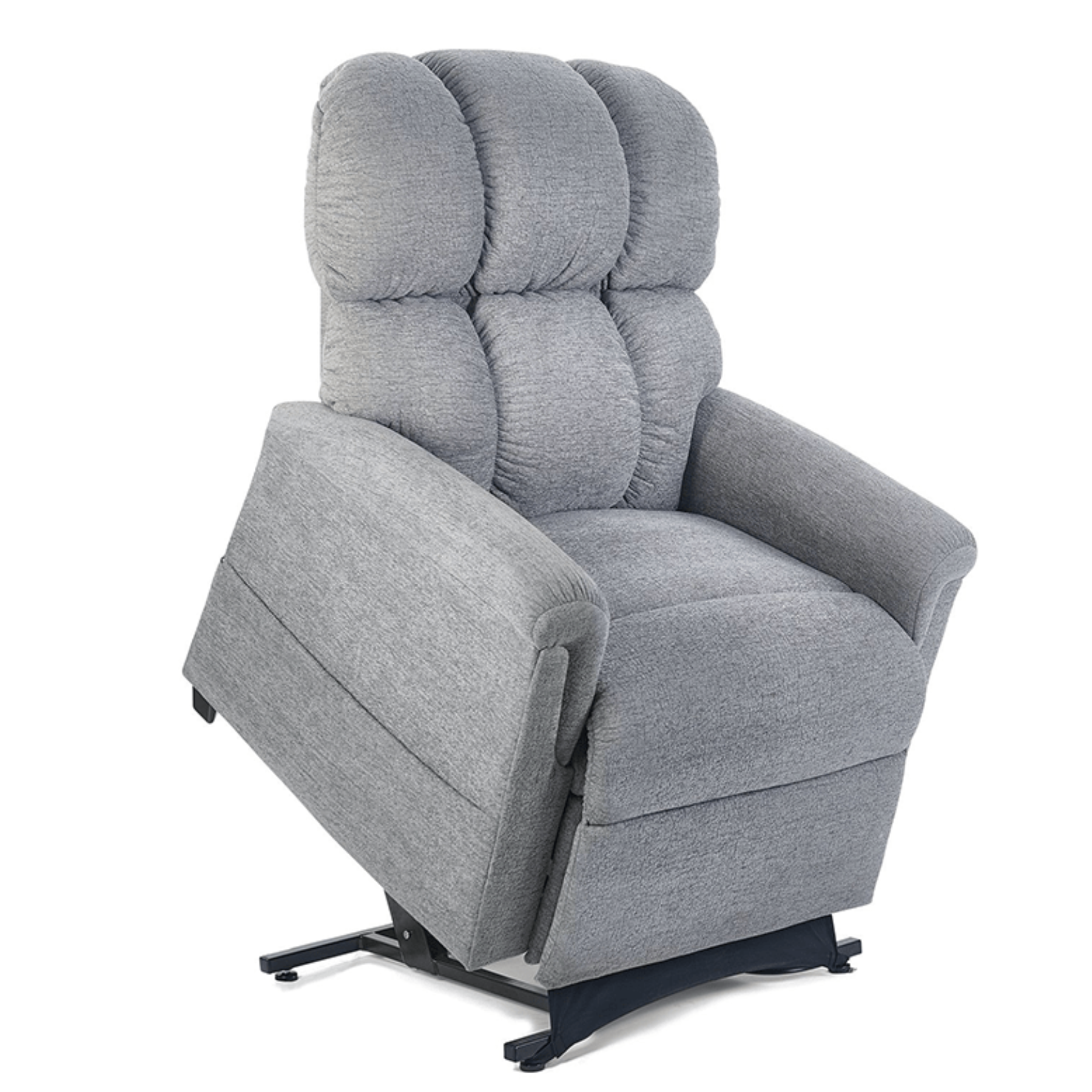 Golden Technologies PR535 Comforter Lift Chair shown in the stylish Anchor EAC fabric, featuring a plush three-pillow back design and smooth power lift function that gently assists users from sitting to standing for enhanced comfort and mobility support.