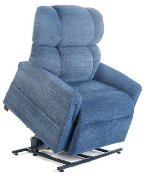 Golden Technologies PR535 Comforter Lift Chair shown in Oxford EOX fabric, featuring a rich blue upholstery with plush, overstuffed cushioning and a smooth power lift and recline mechanism designed for comfort, support, and easy mobility assistance.