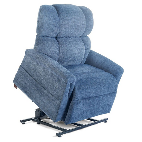 Golden Technologies PR535 Comforter Lift Chair shown in Oxford EOX fabric, featuring a rich blue upholstery with plush, overstuffed cushioning and a smooth power lift and recline mechanism designed for comfort, support, and easy mobility assistance.