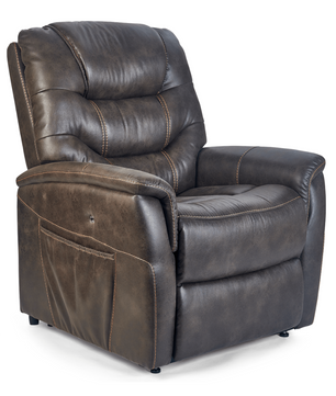Golden Dione PR446 Lift Chair in graphite faux leather with plush cushions and side pocket at Dahl Medical Supply Burnsville MN