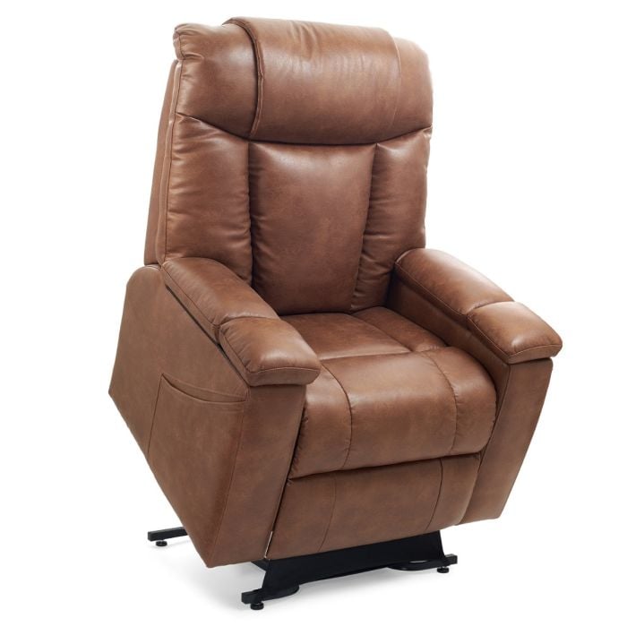Golden Technologies Rhea PR442-MED medium-size power lift recliner in acorn upholstery, featuring plush padded cushions, storage pockets, and a sturdy lift base.