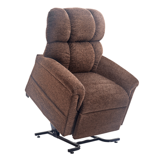 Golden Technologies PR531-Medium MaxiComfort Lift Chair shown in Bittersweet upholstery, partially lifted position with plush seam-back design, available at Dahl Medical Supply.