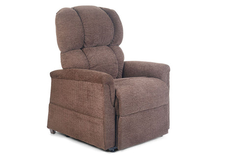 Golden Technologies PR535 MaxiComfort Lift Chair shown in Bittersweet upholstery, upright position with plush seam-back cushioning and padded arms, available at Dahl Medical Supply.