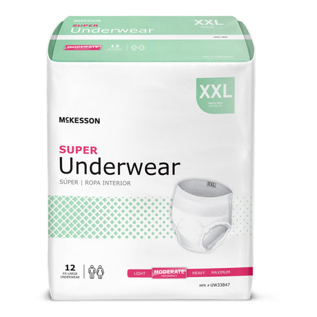 McKesson Super Underwear in size XX-large with moderate absorbency waist size 68–80 inches
