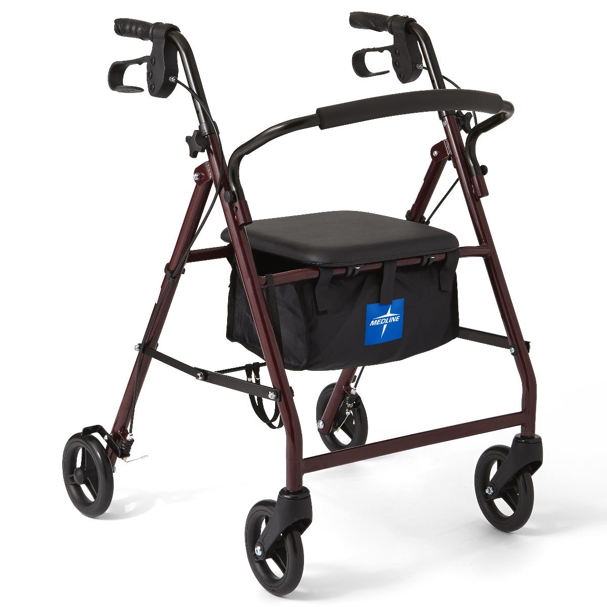 Medline Basic Steel Rollator | 4-Wheel Walker with Seat