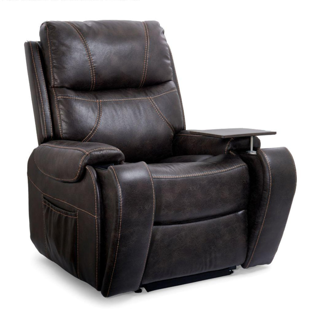 Brown leather recliner chair with armrest and cup holder on a white background, labeled 'FDA Class II Medical Device'.