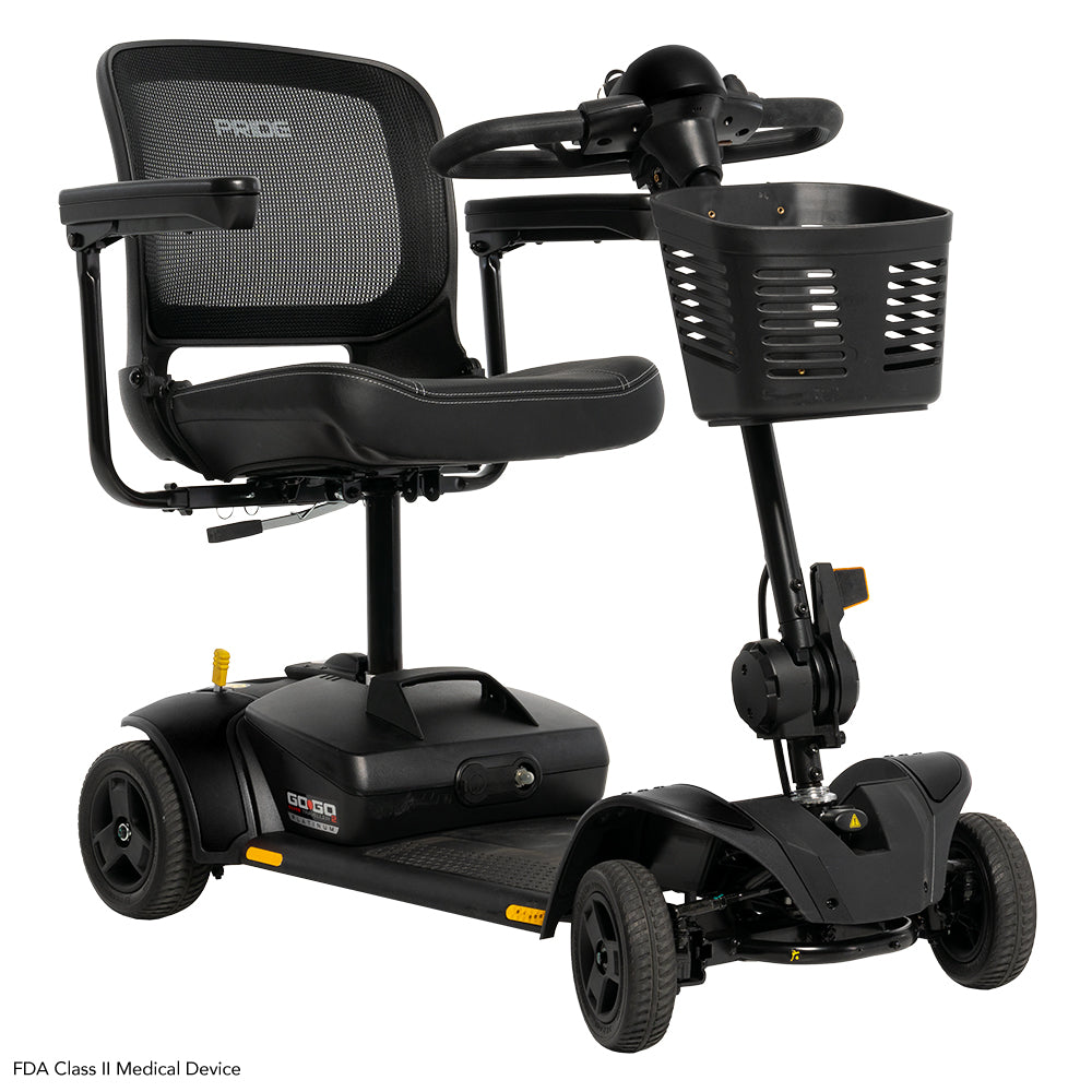 Right angled view of the Pride Go-Go Elite Traveller 2 Platinum mobility scooter