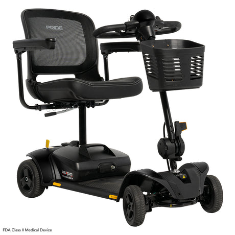 Right angled view of the Pride Go-Go Elite Traveller 2 Platinum mobility scooter