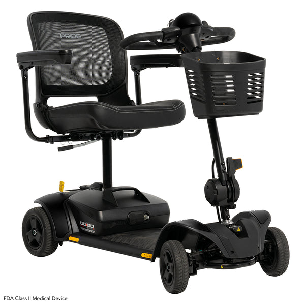 Right angled view of the Pride Go-Go Elite Traveller 2 Platinum mobility scooter