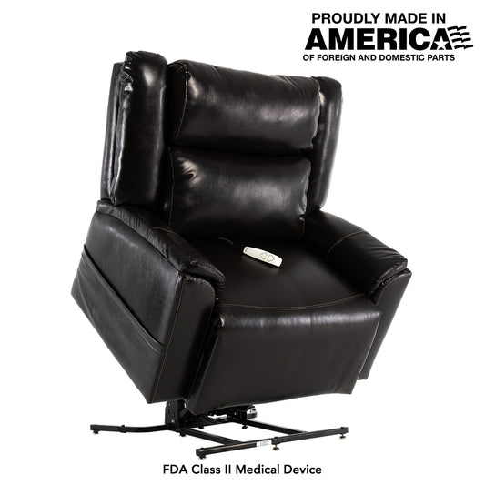 Pride Evolution LC435 lift chair in brown faux leather upholstery with power hand control