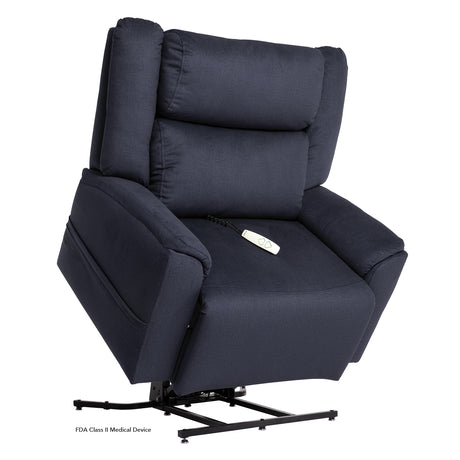 Pride Evolution LC435XXL lift chair in navy fabric with power lift mechanism engaged