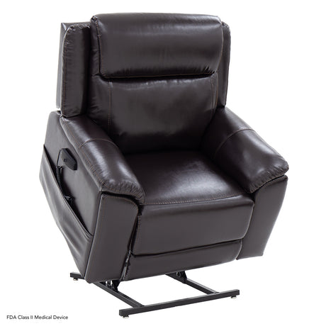 Pride Evolution LC435 lift chair in dark brown faux leather with power lift base visible
