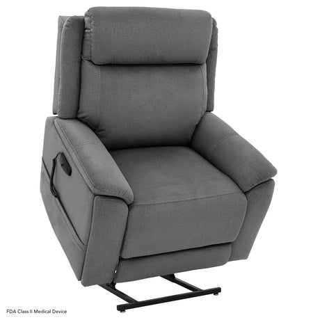 Pride Evolution LC435 lift chair in gray fabric partially lifted showing power base