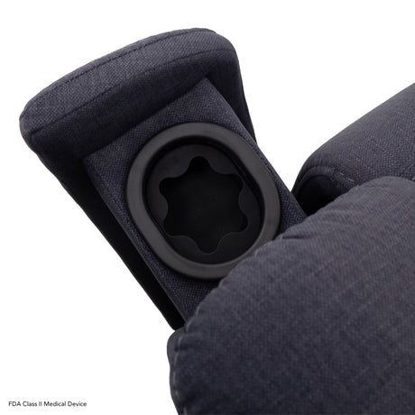 Pride Evolution LC435 lift chair armrest with built-in cup holder in dark blue fabric