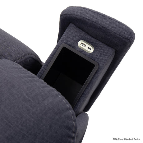 Pride Evolution LC435 lift chair armrest with USB charging ports and storage compartment