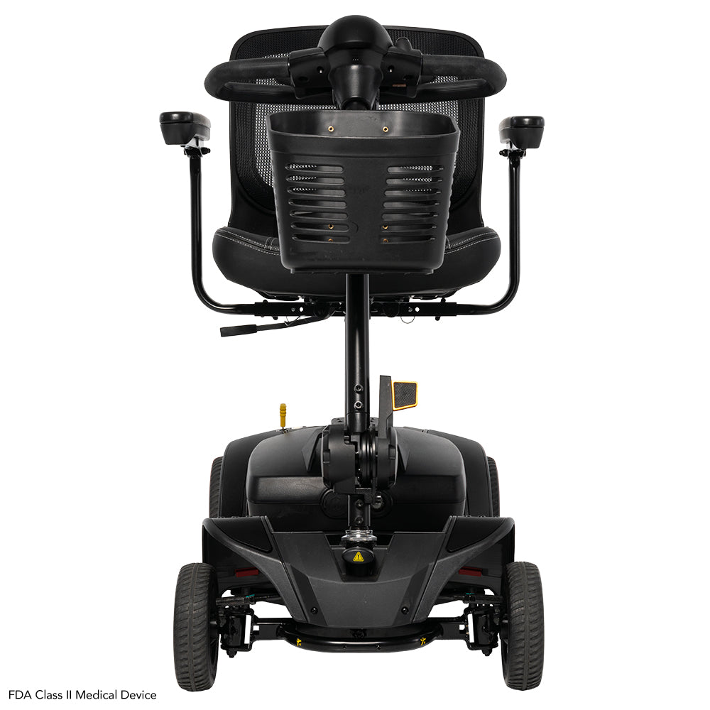 Front view of the Pride Go-Go Elite Traveller 2 Platinum lightweight travel mobility scooter