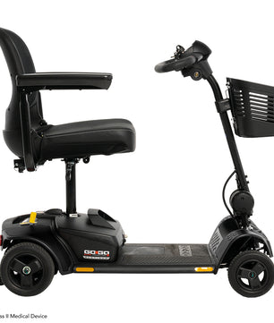 Right side view of the Pride Go-Go Elite Traveller 2 Platinum lightweight travel mobility scooter