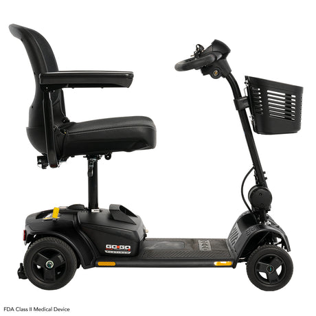Right side view of the Pride Go-Go Elite Traveller 2 Platinum lightweight travel mobility scooter