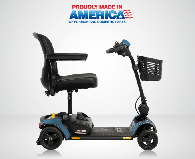Pride Go-Go Elite Traveller 2 Platinum mobility scooter in matte blue