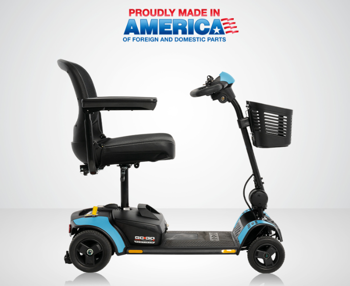 Pride Go-Go Elite Traveller 2 Platinum mobility scooter in matte Egg Blue
