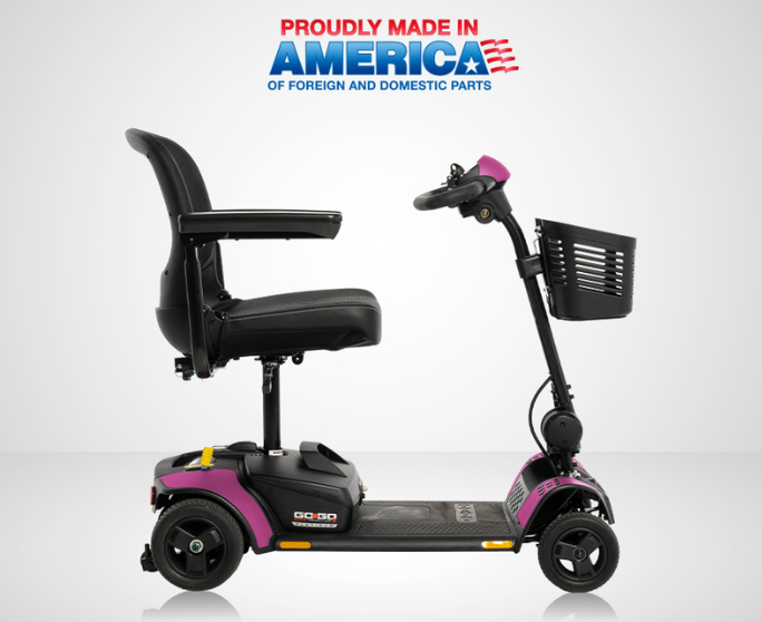 Pride Go-Go Elite Traveller 2 Platinum mobility scooter in matte Sugar plum