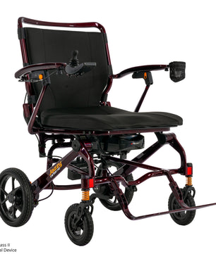 Pride Jazzy Carbon HD lightweight folding power wheelchair with padded seat and joystick control