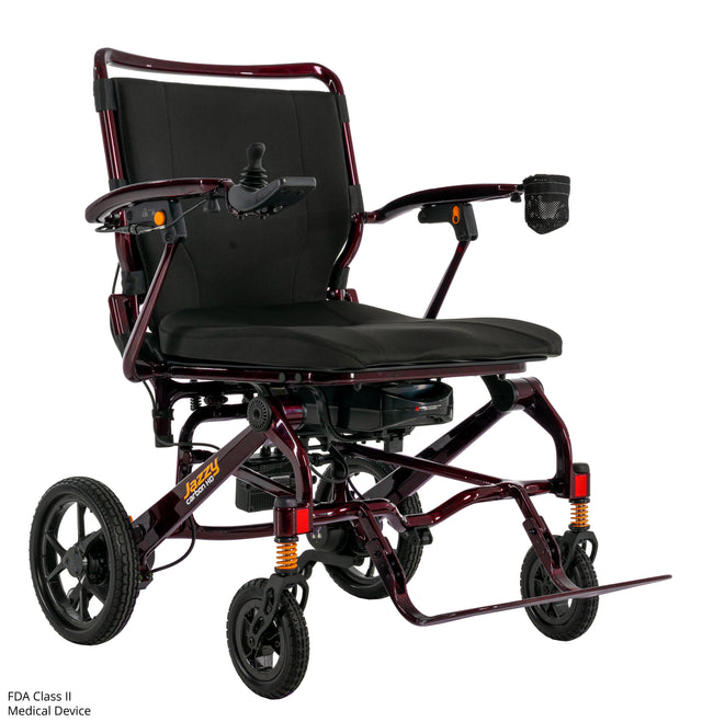 Pride Jazzy Carbon HD lightweight folding power wheelchair with padded seat and joystick control