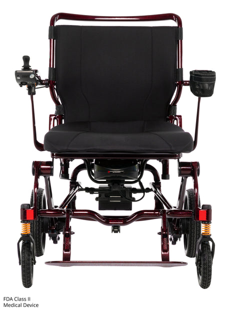 Pride Jazzy Carbon HD power wheelchair shown from the front