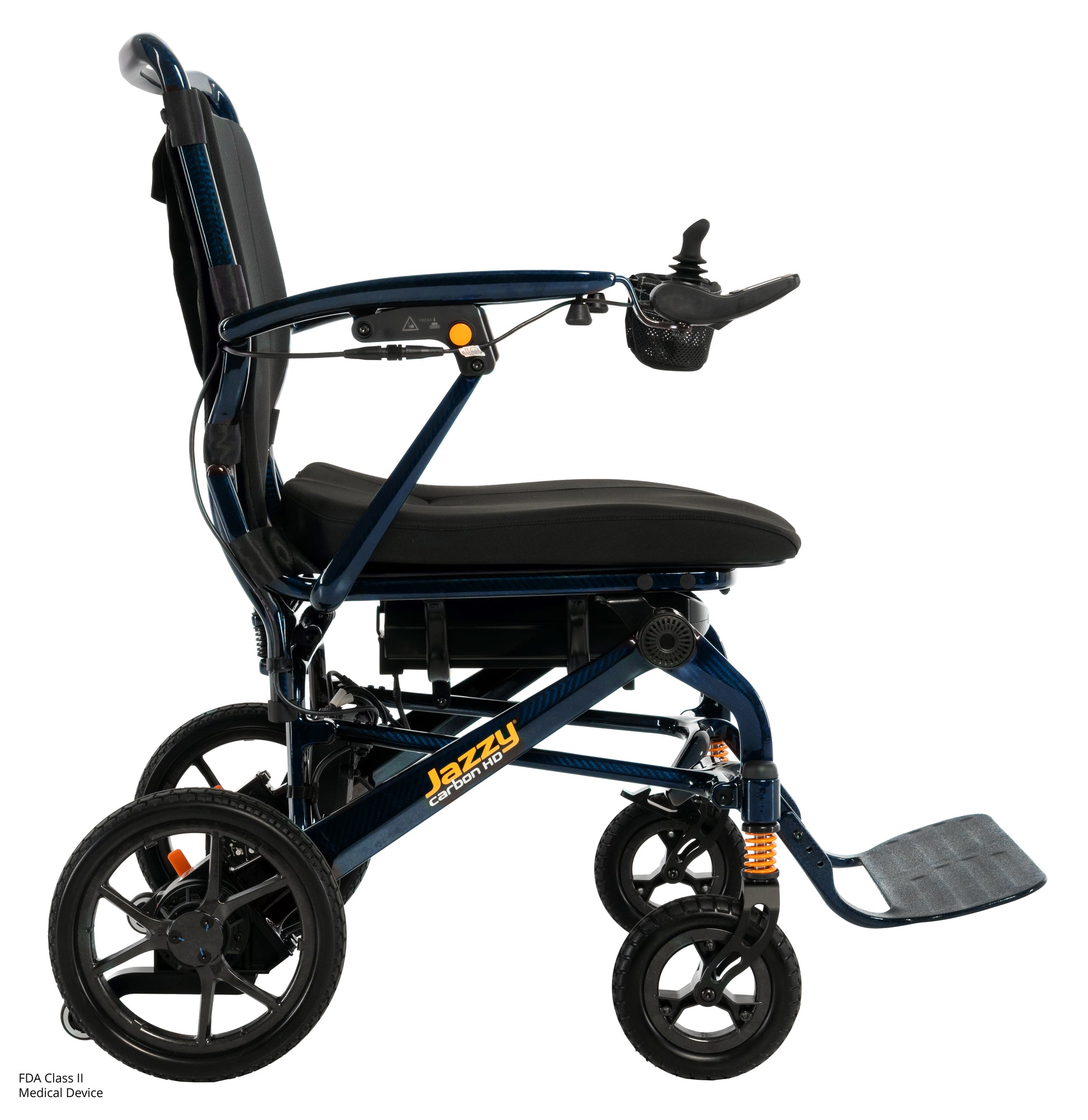 Pride Jazzy Carbon HD power wheelchair shown from the left side