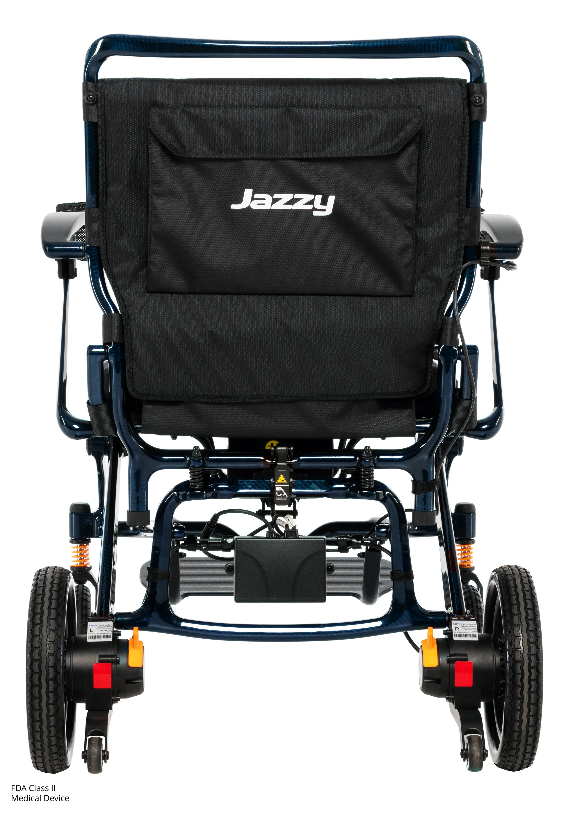 Pride Jazzy Carbon HD power wheelchair shown from the rear