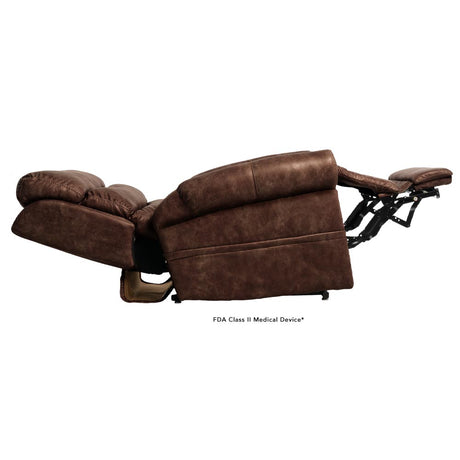Pride VivaLift Tranquil 2 PLR-935M lift chair in chestnut fully reclined side profile showing legrest extension