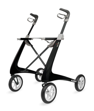 byACRE Ultralight Carbon Fiber Rollator in black with ergonomic handles and lightweight frame, available at Dahl Medical Supply